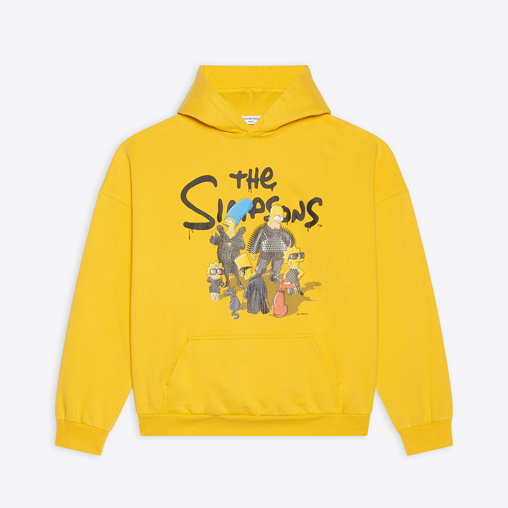 Front view of Balenciaga Men Simpsons Tm and 20th Television Hoodie Wide Fit in Yellow