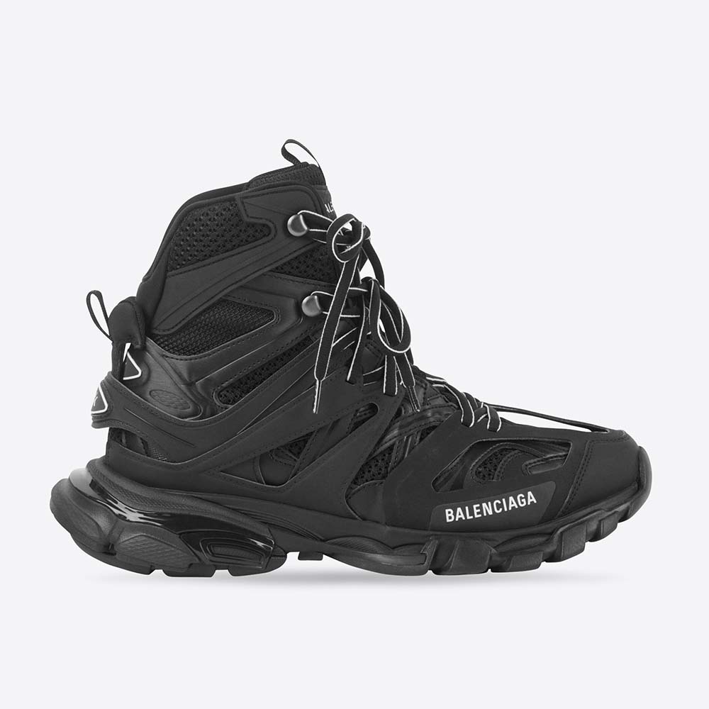 Side view of Balenciaga Women Track Hike Sneaker in black mesh and nylon