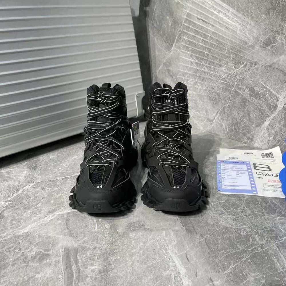 Close-up of black mesh and nylon layers on Balenciaga Women Track Hike Sneaker