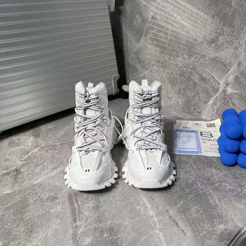 Close-up of lace-up closure and layered sole on Balenciaga Women Track Hike Sneaker