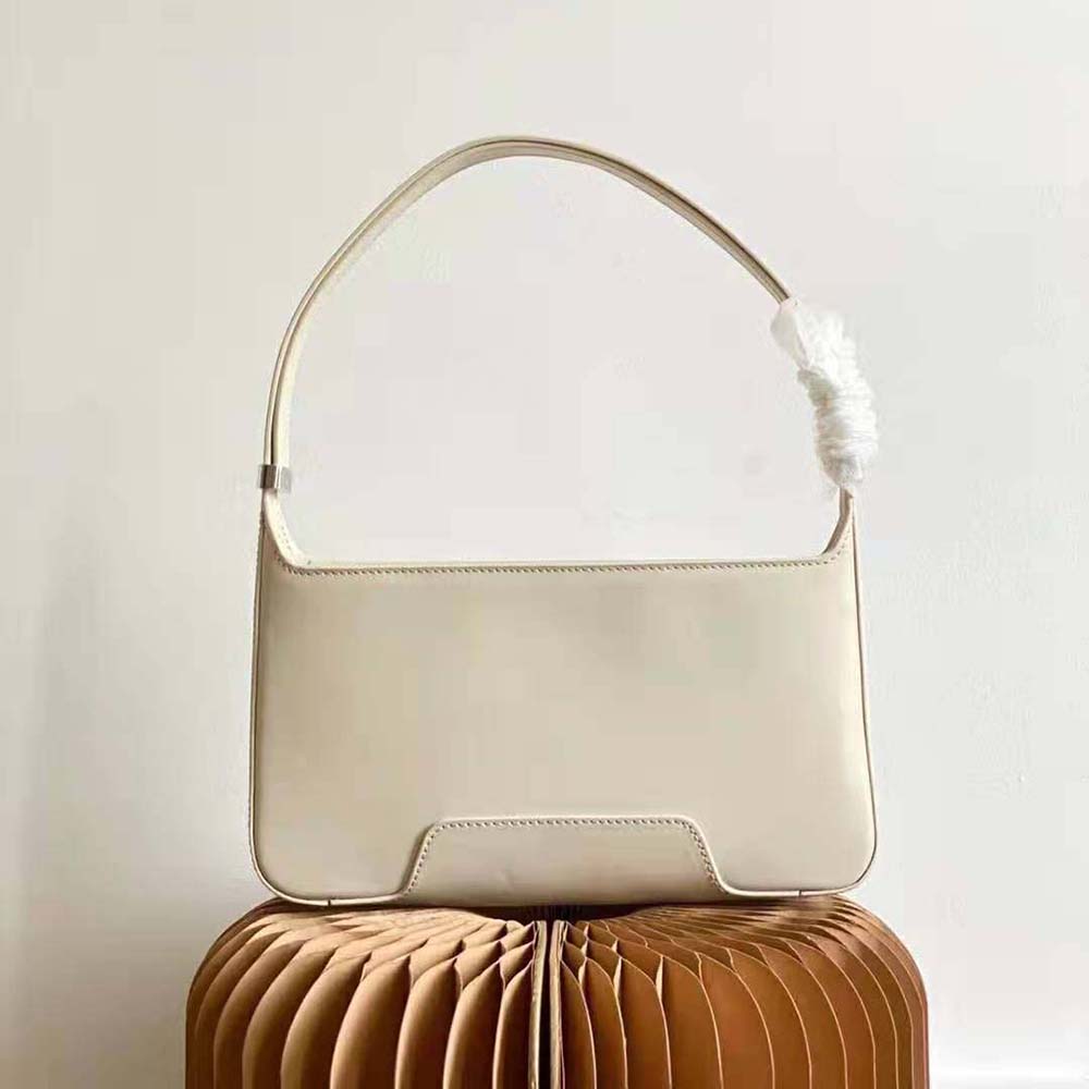 Side profile showing structured silhouette of Burberry Women Leather TB Shoulder Bag-White