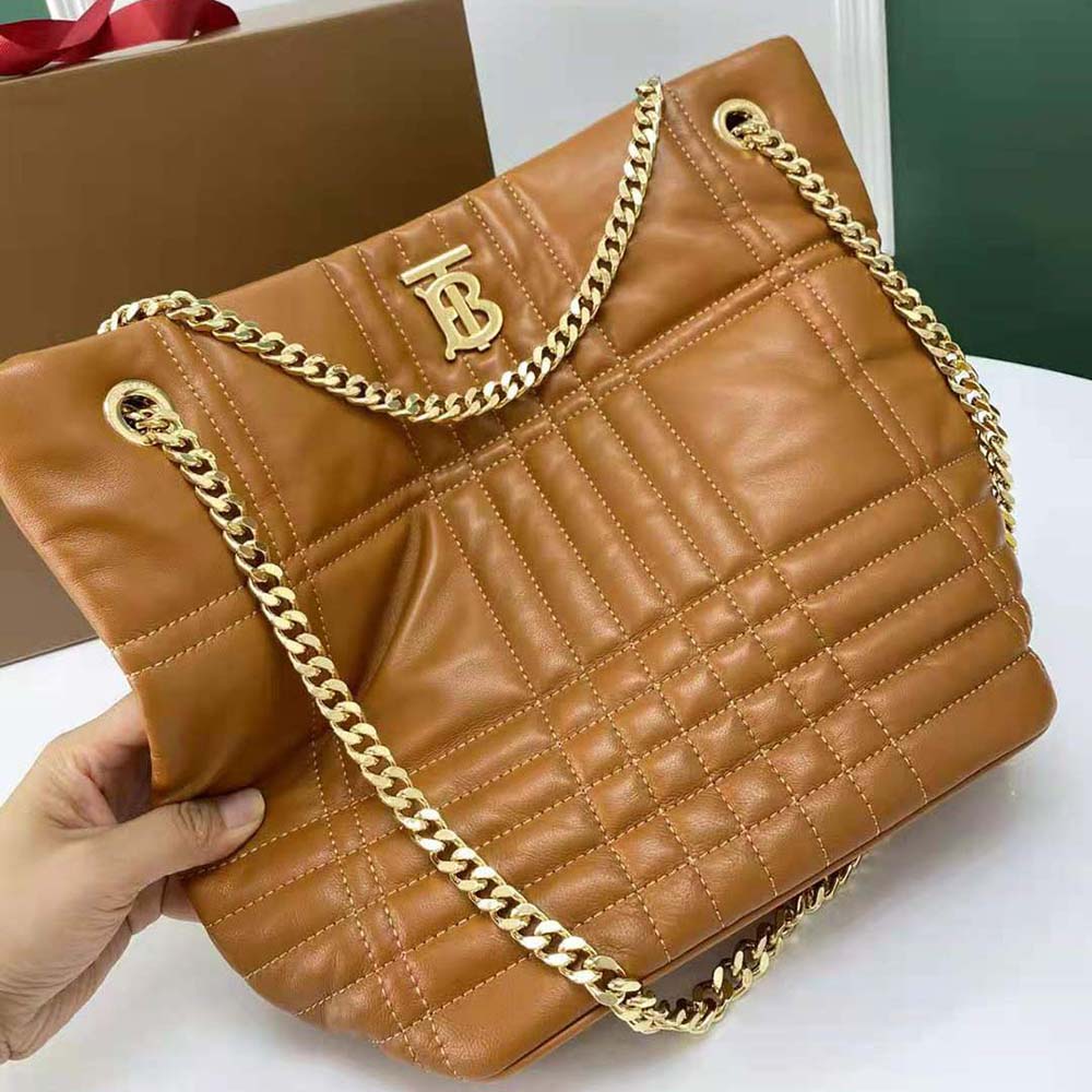 Burberry Women Medium Quilted Lambskin Lola Bucket Bag-Brown - image 4