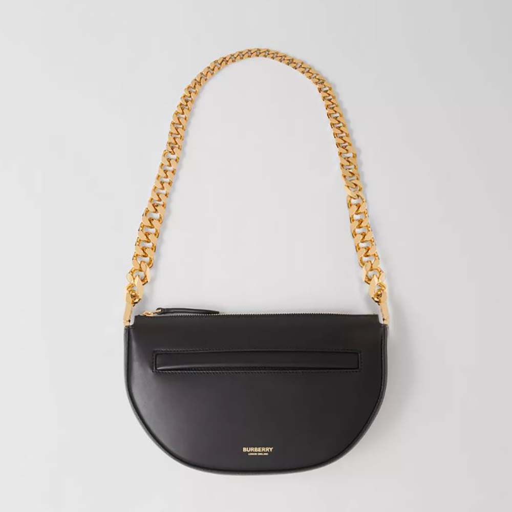 Front view of Burberry Women Mini Leather Zip Olympia Bag-Black showing zip closure