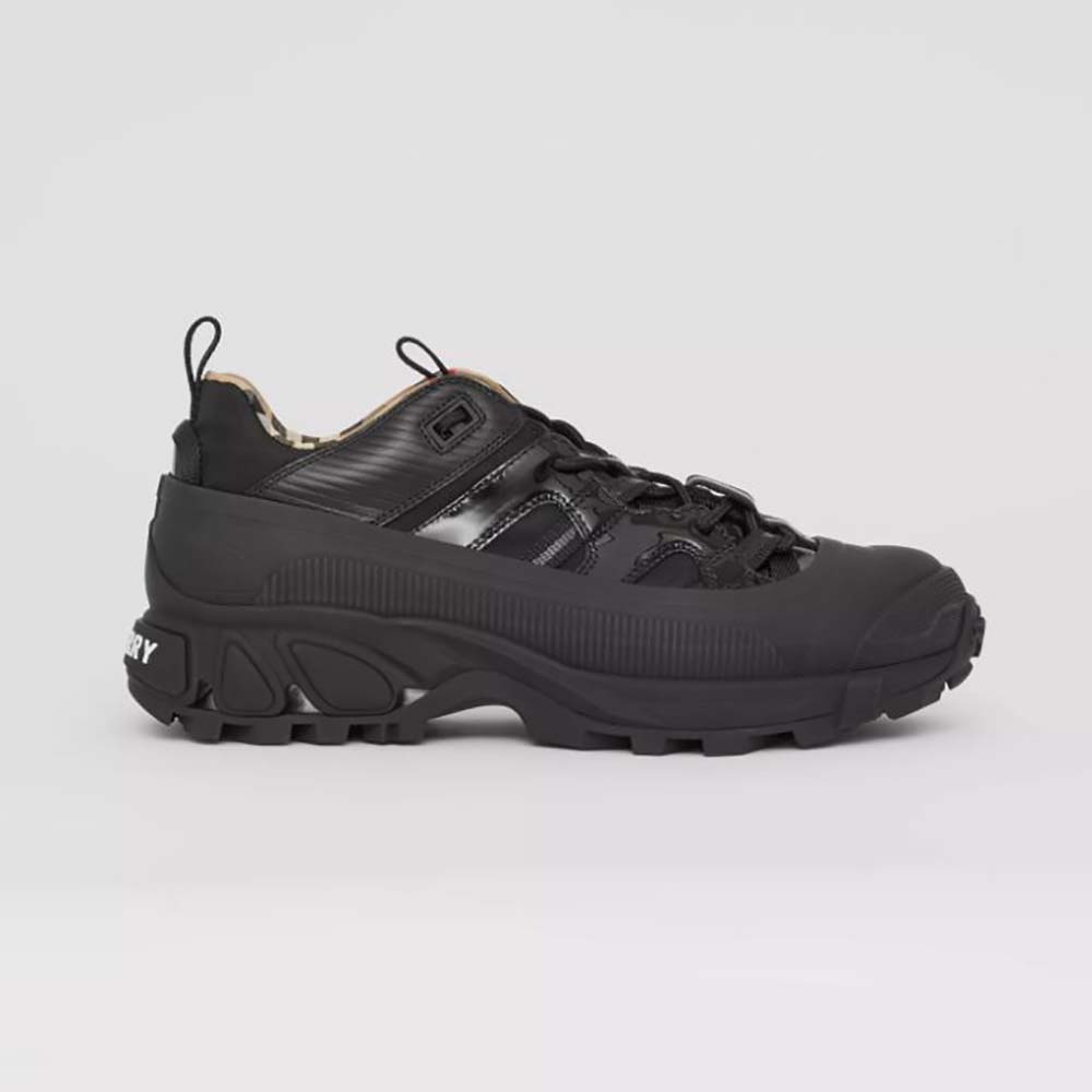 Side view of Burberry Women Nylon and Patent Leather Arthur Sneakers