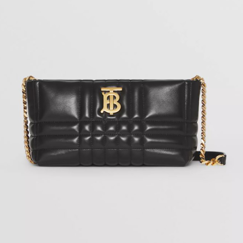 Front view of Burberry Women Small Quilted Lambskin Soft Lola Bag-Black