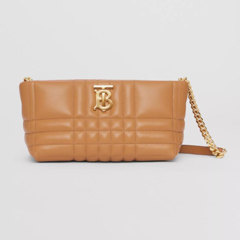 Front view of Burberry Women Small Quilted Lambskin Soft Lola Bag-Brown