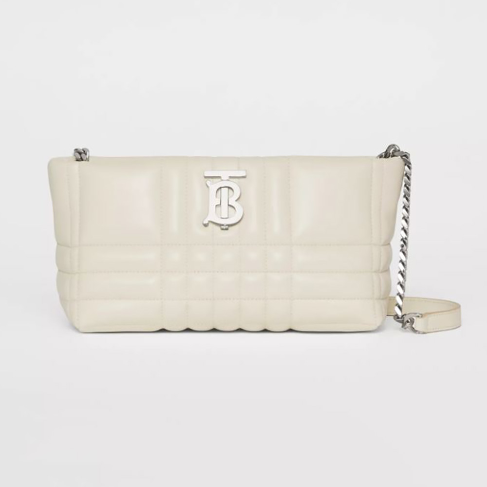 Front view of Burberry Women Small Quilted Lambskin Soft Lola Bag-White