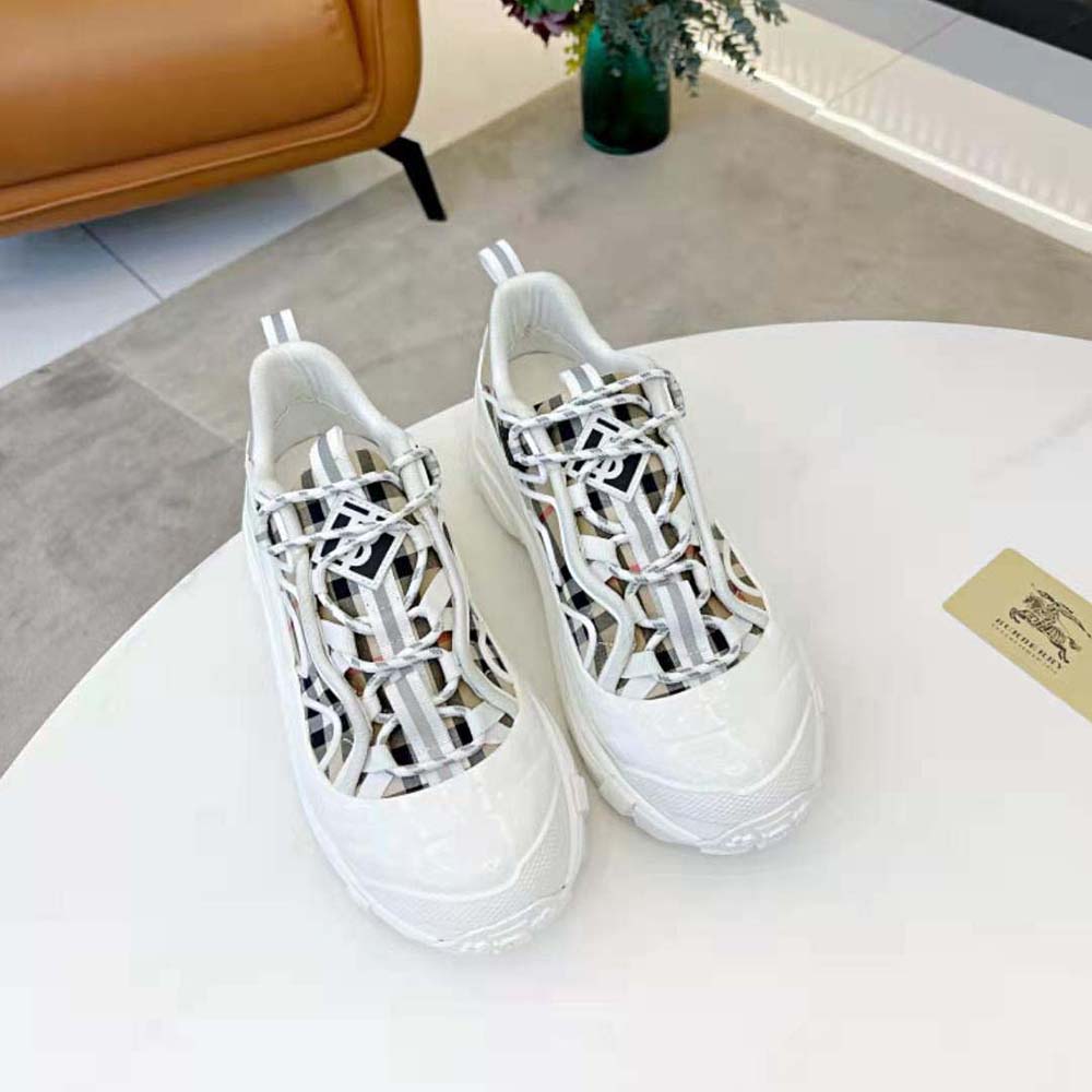 Close-up of vintage check cotton panel on Burberry Arthur Sneakers