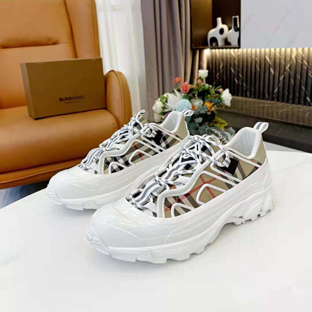 Overhead view showing lace-up detail on Burberry Women Arthur Sneakers
