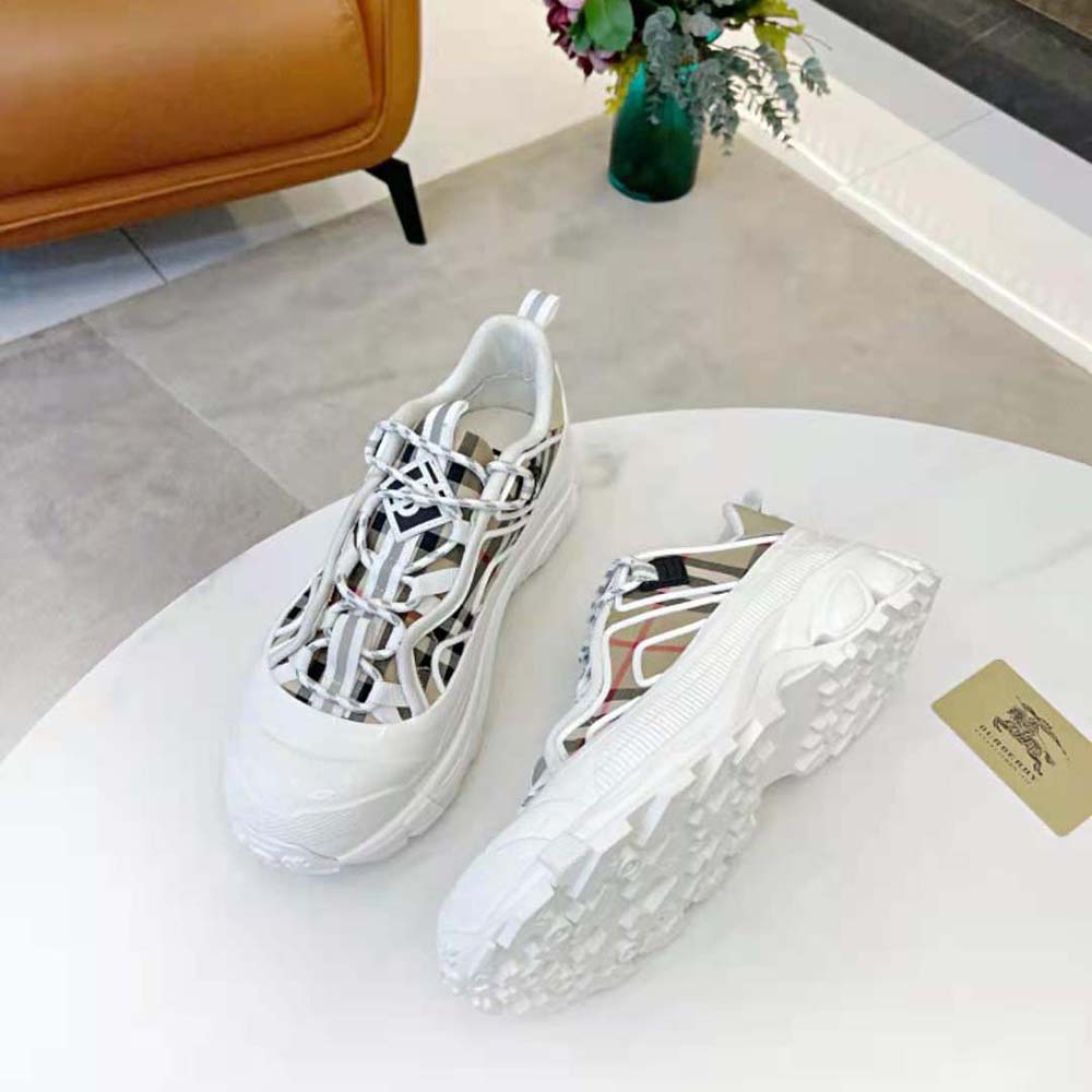 Burberry Women Vintage Check Cotton and Leather Arthur Sneakers-White - image 4
