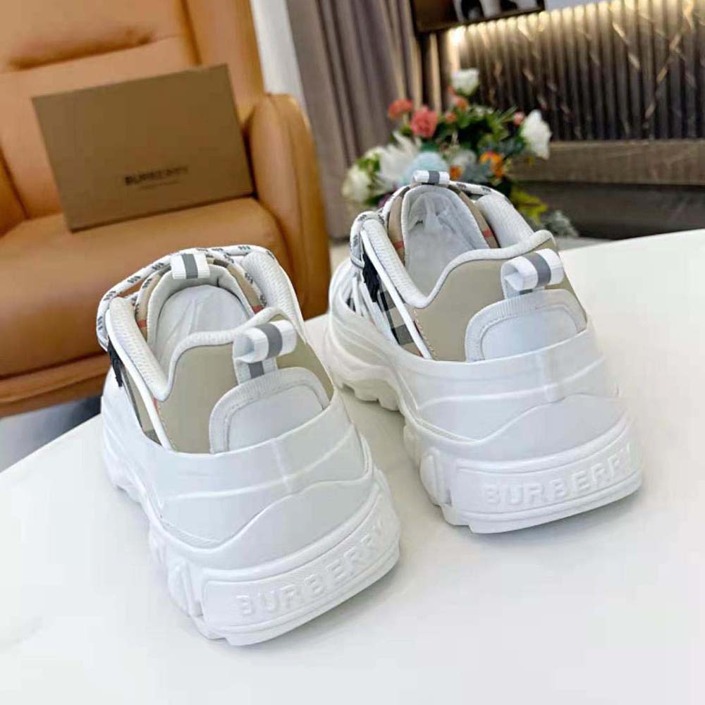 Burberry Women Vintage Check Cotton and Leather Arthur Sneakers-White - image 5