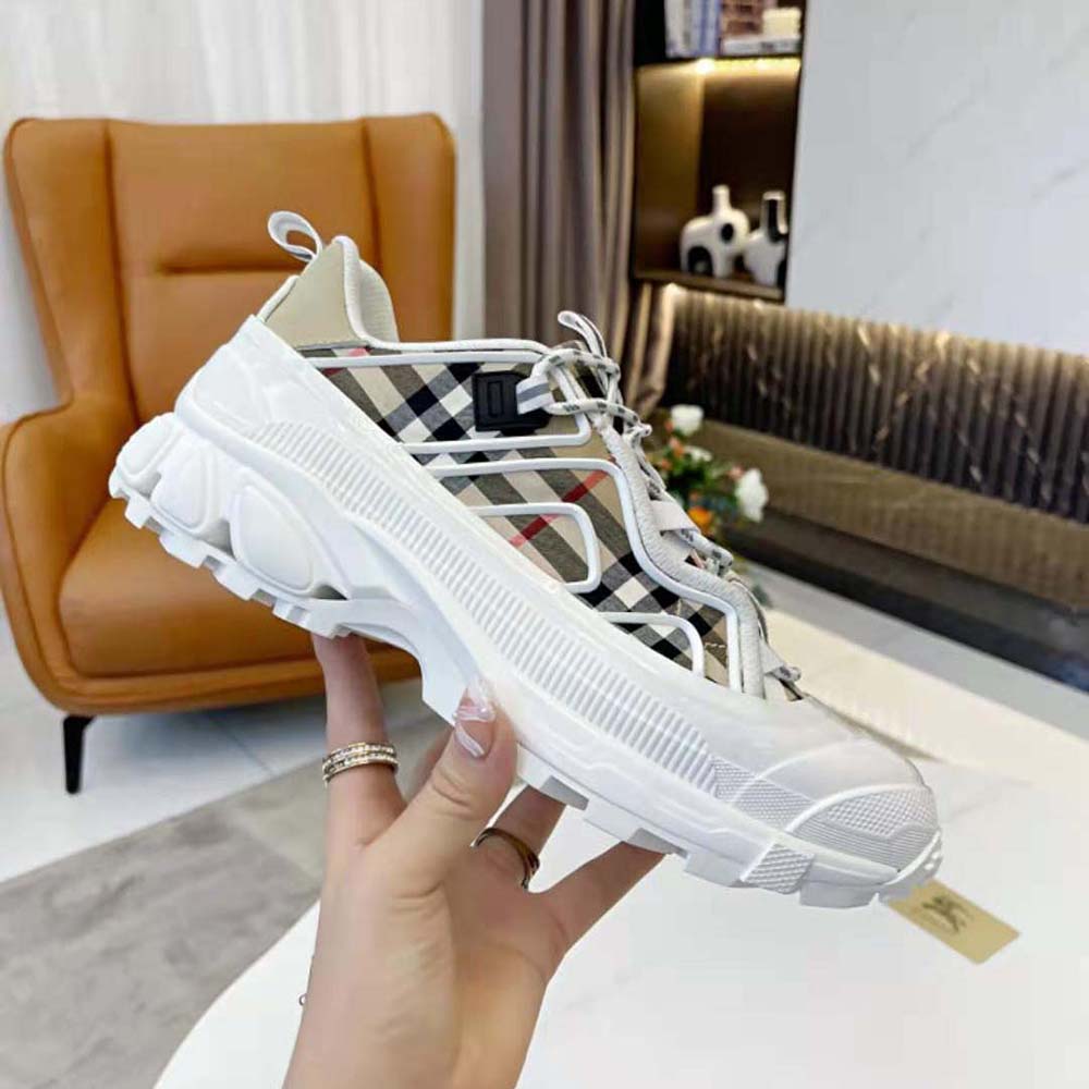 Burberry Women Vintage Check Cotton and Leather Arthur Sneakers-White - image 6