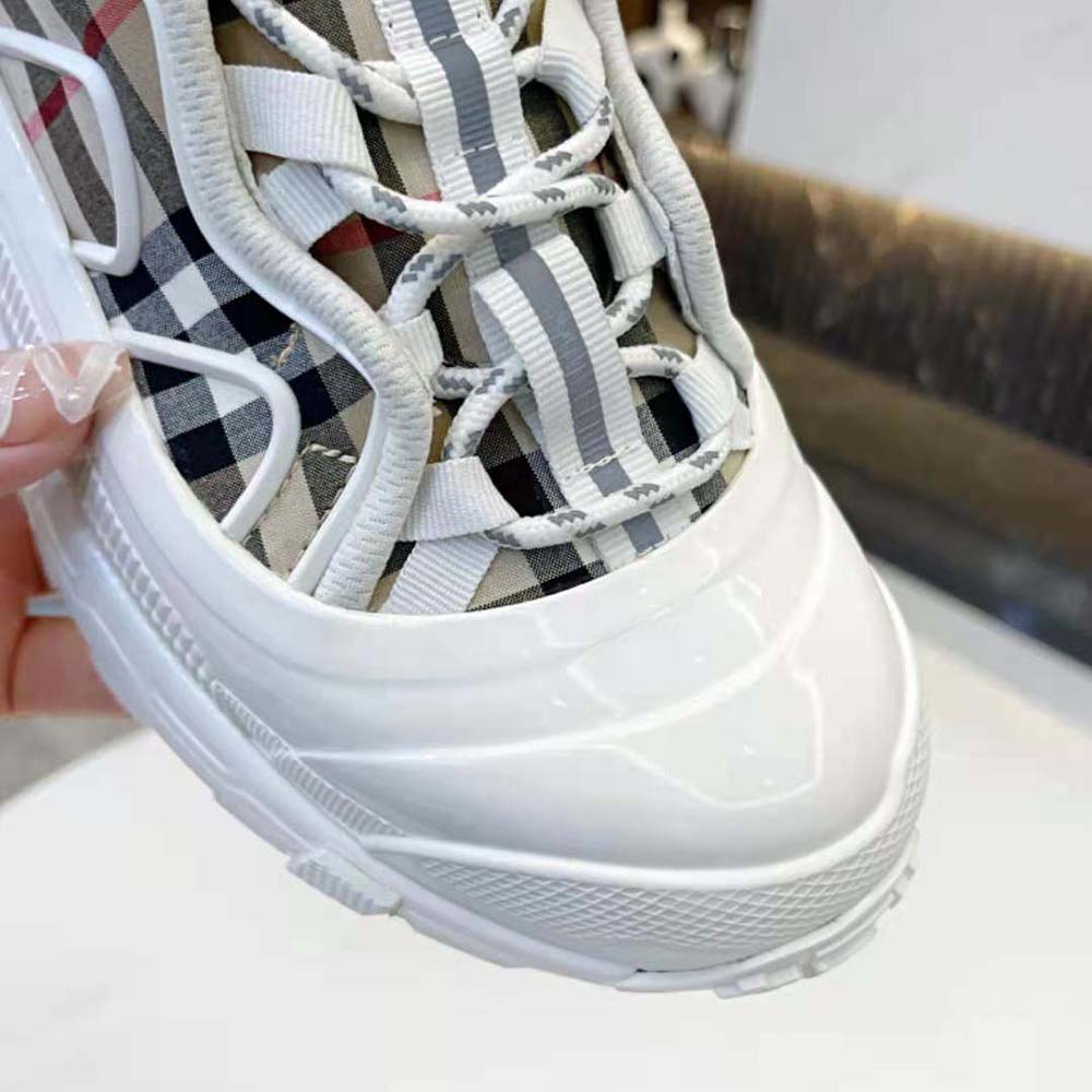 Burberry Women Vintage Check Cotton and Leather Arthur Sneakers-White - image 9