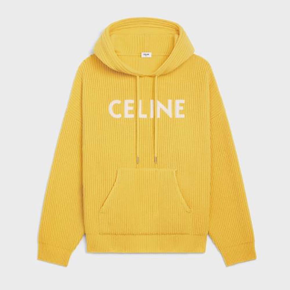 Celine Women Sweater with Hood in Ribbed Wool-Yellow - image 1