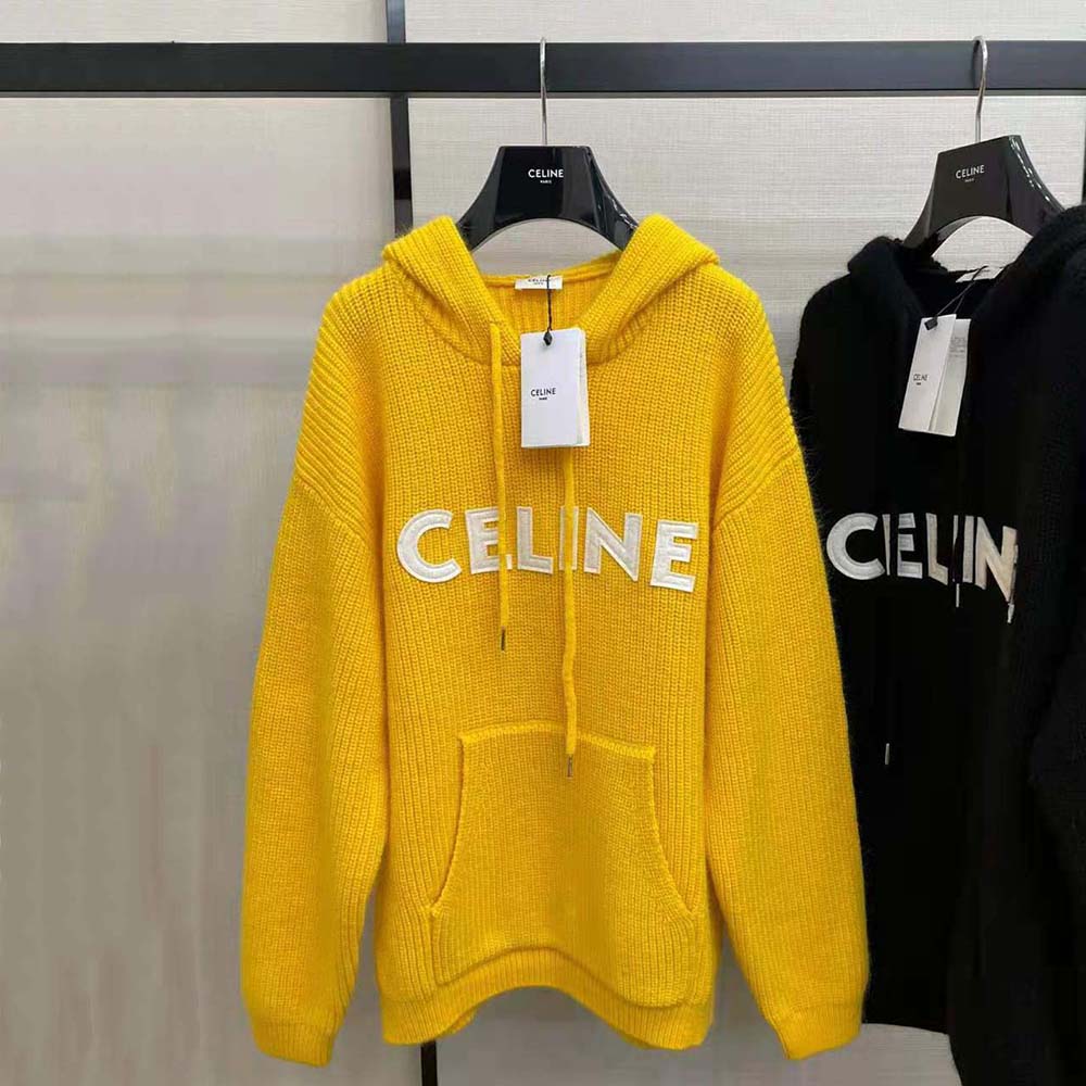 Celine Women Sweater with Hood in Ribbed Wool-Yellow - image 2