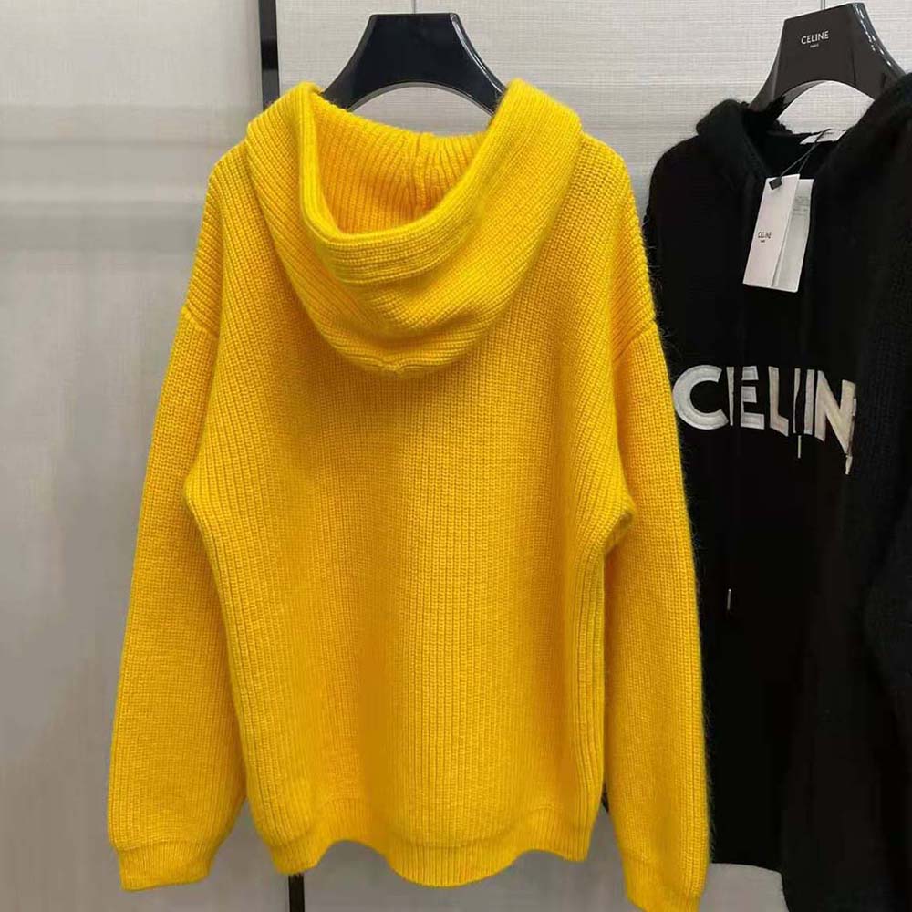Celine Women Sweater with Hood in Ribbed Wool-Yellow - image 3