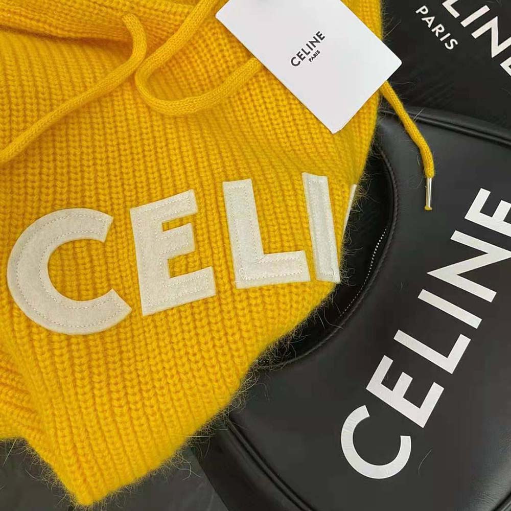 Celine Women Sweater with Hood in Ribbed Wool-Yellow - image 6