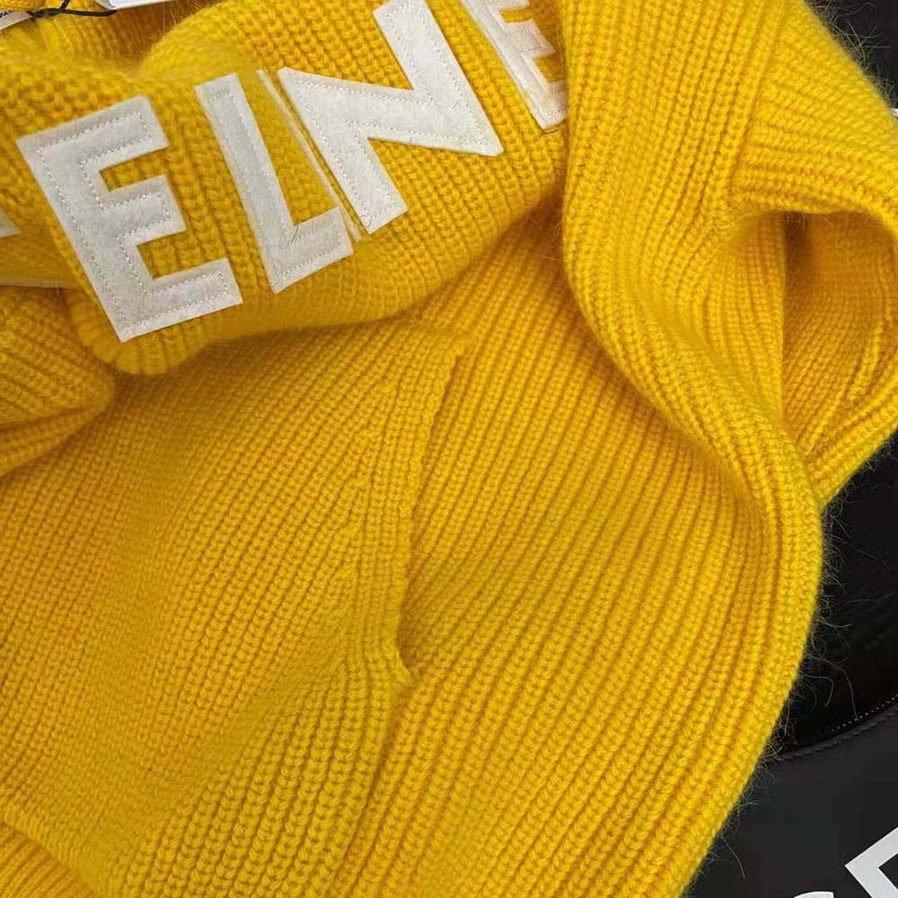 Celine Women Sweater with Hood in Ribbed Wool-Yellow - image 5