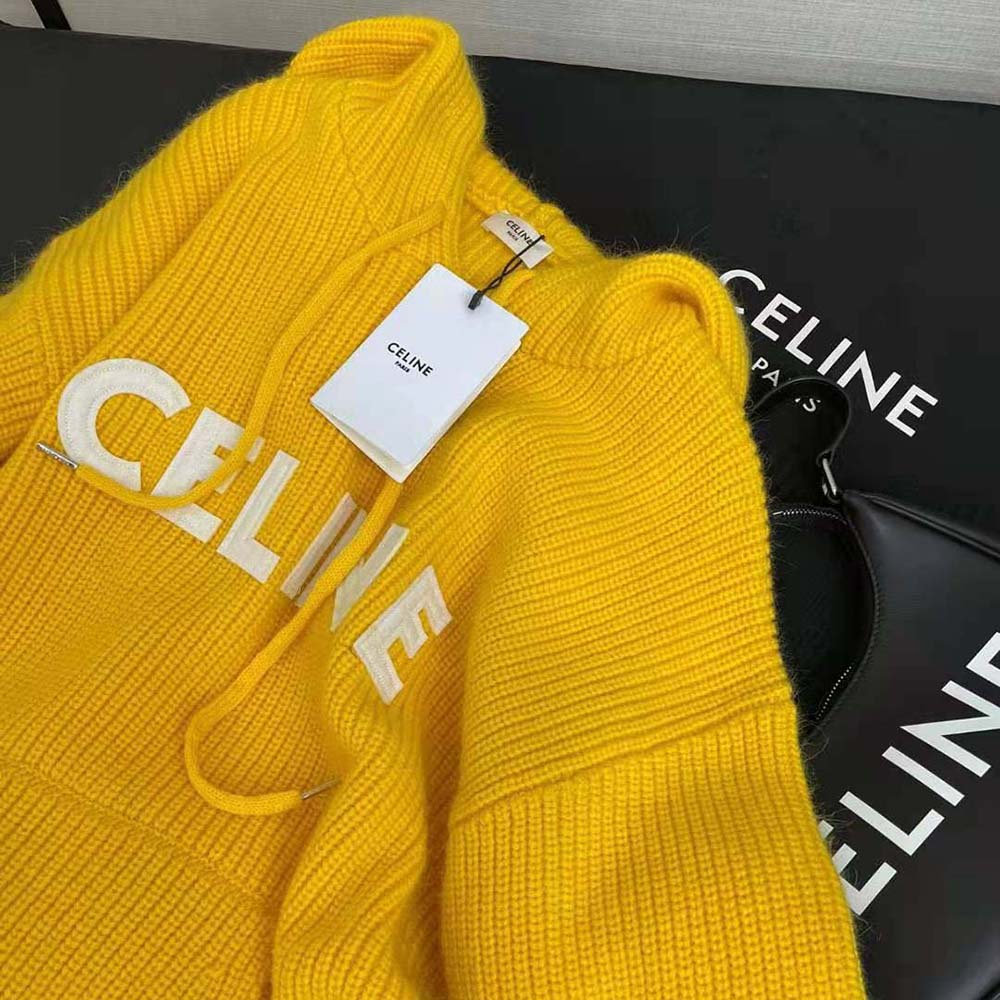 Celine Women Sweater with Hood in Ribbed Wool-Yellow - image 4