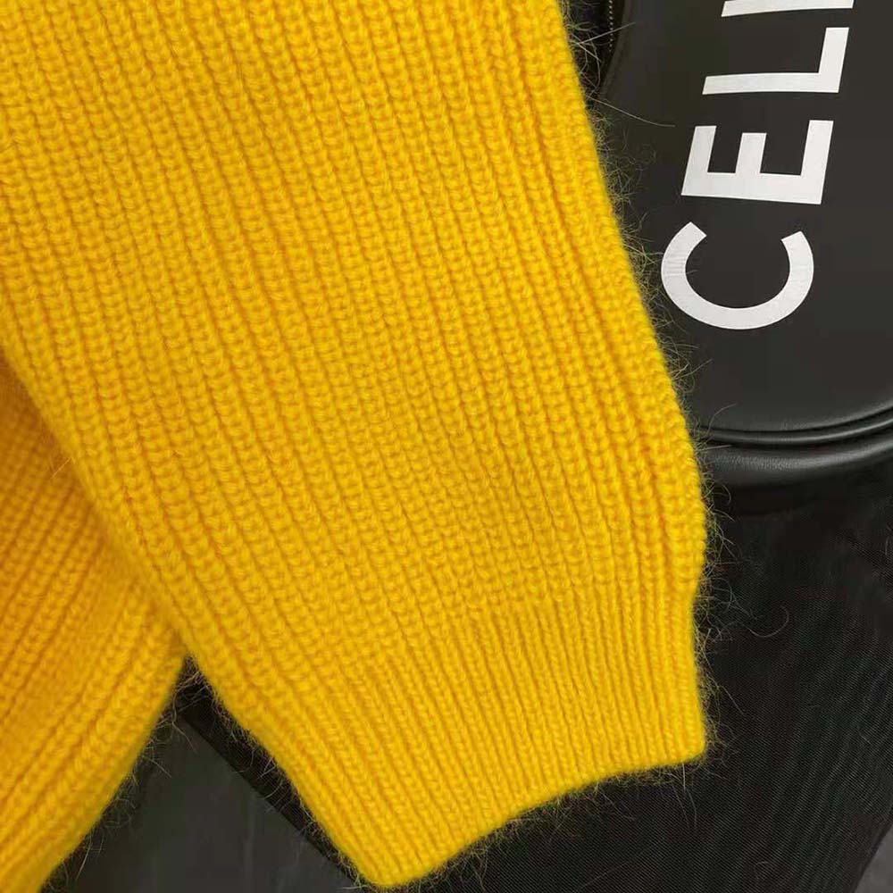 Celine Women Sweater with Hood in Ribbed Wool-Yellow - image 8