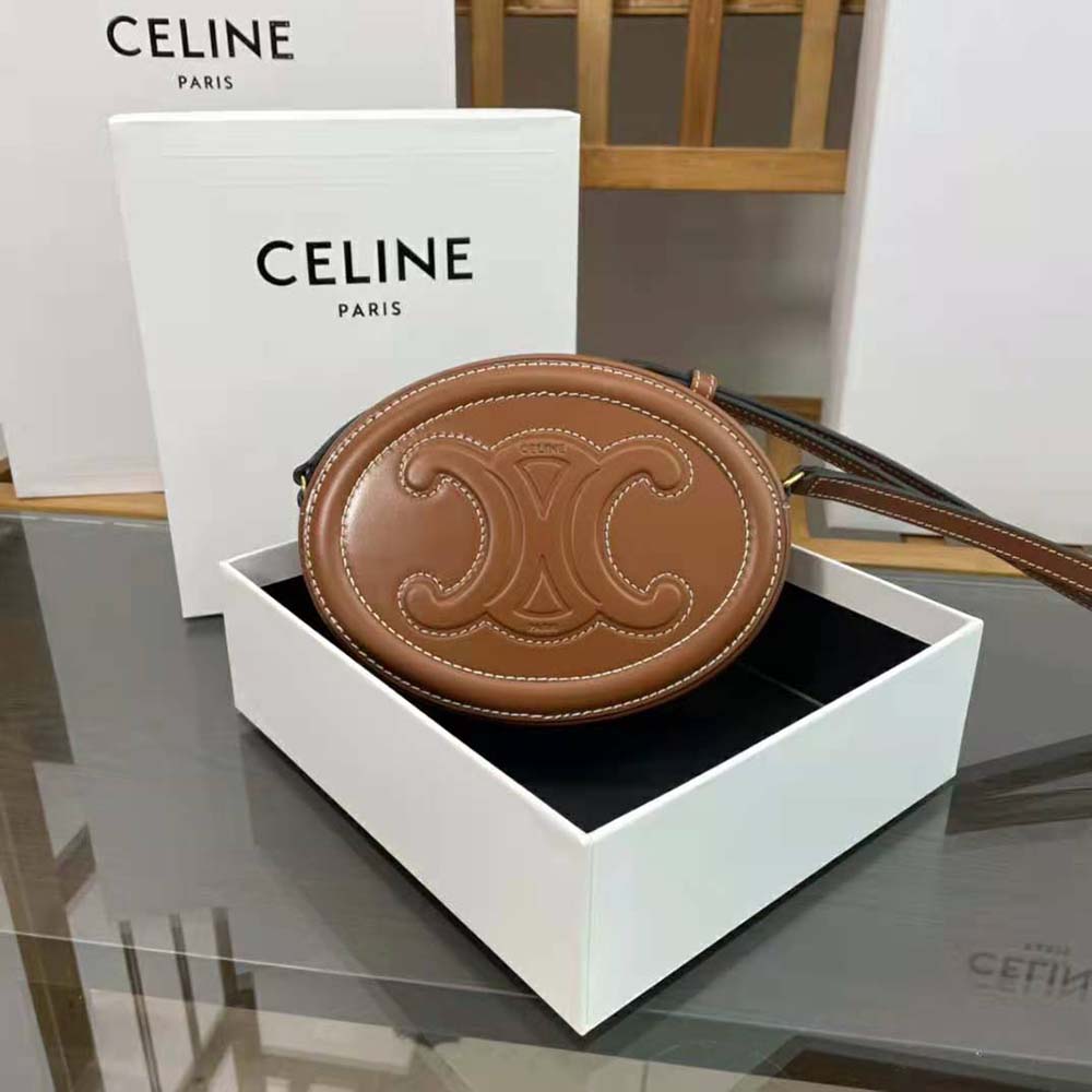 Celine Women Crossbody Oval Purse in Smooth Calfskin-Brown - image 4