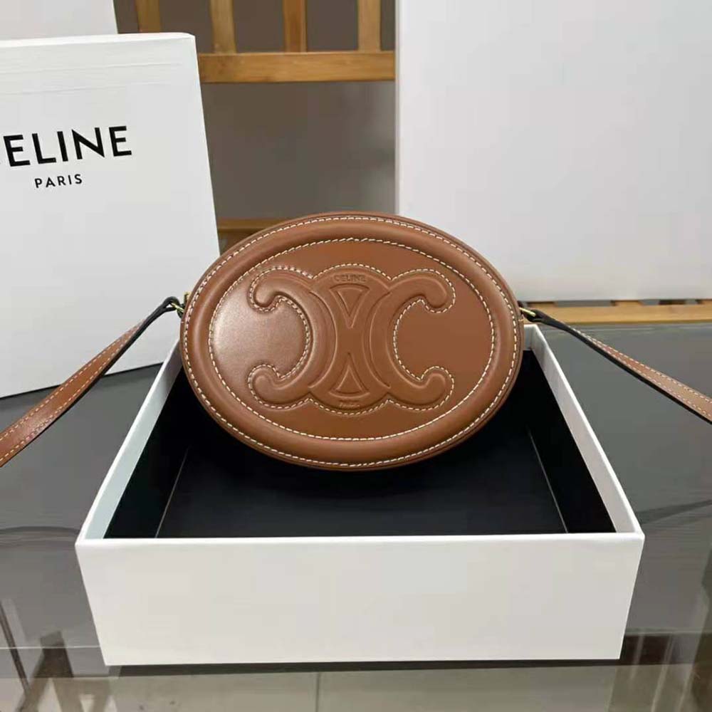 Celine Women Crossbody Oval Purse in Smooth Calfskin-Brown - image 3