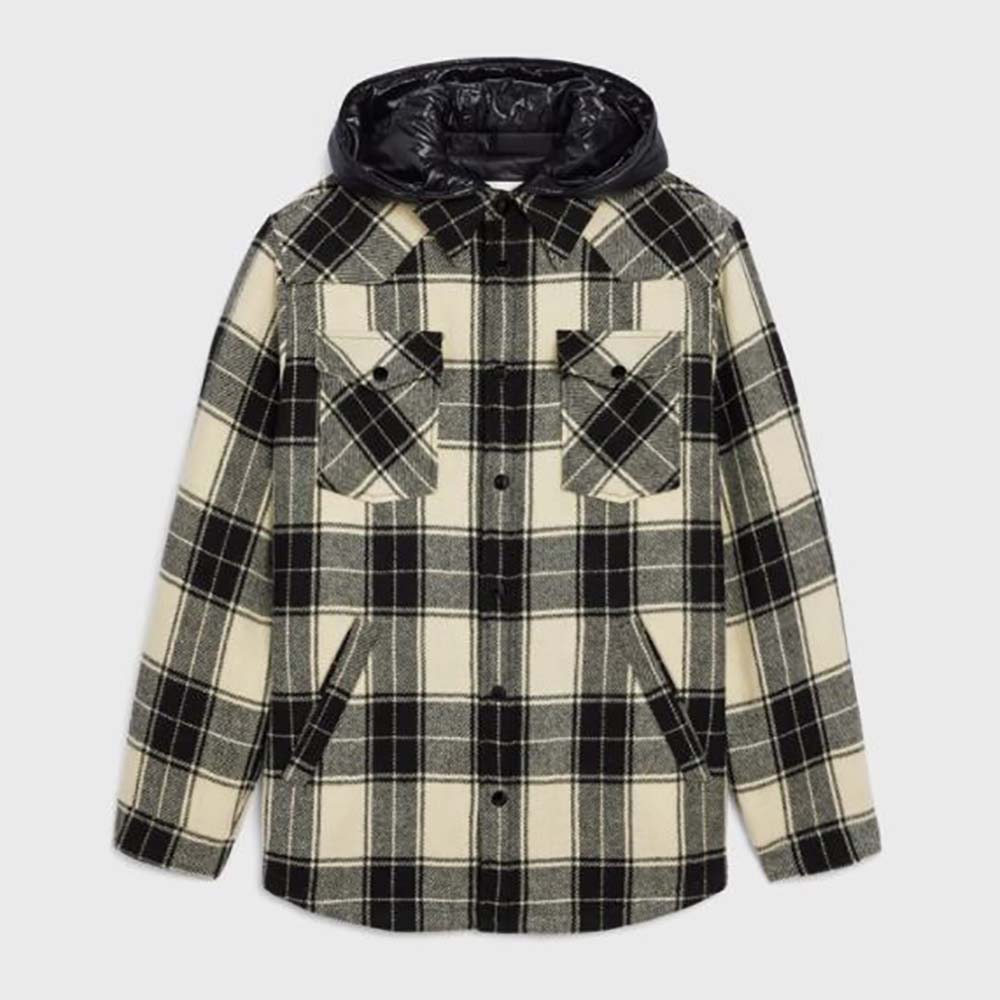 Celine Women Hooded Overshirt in Checked Wool - image 1