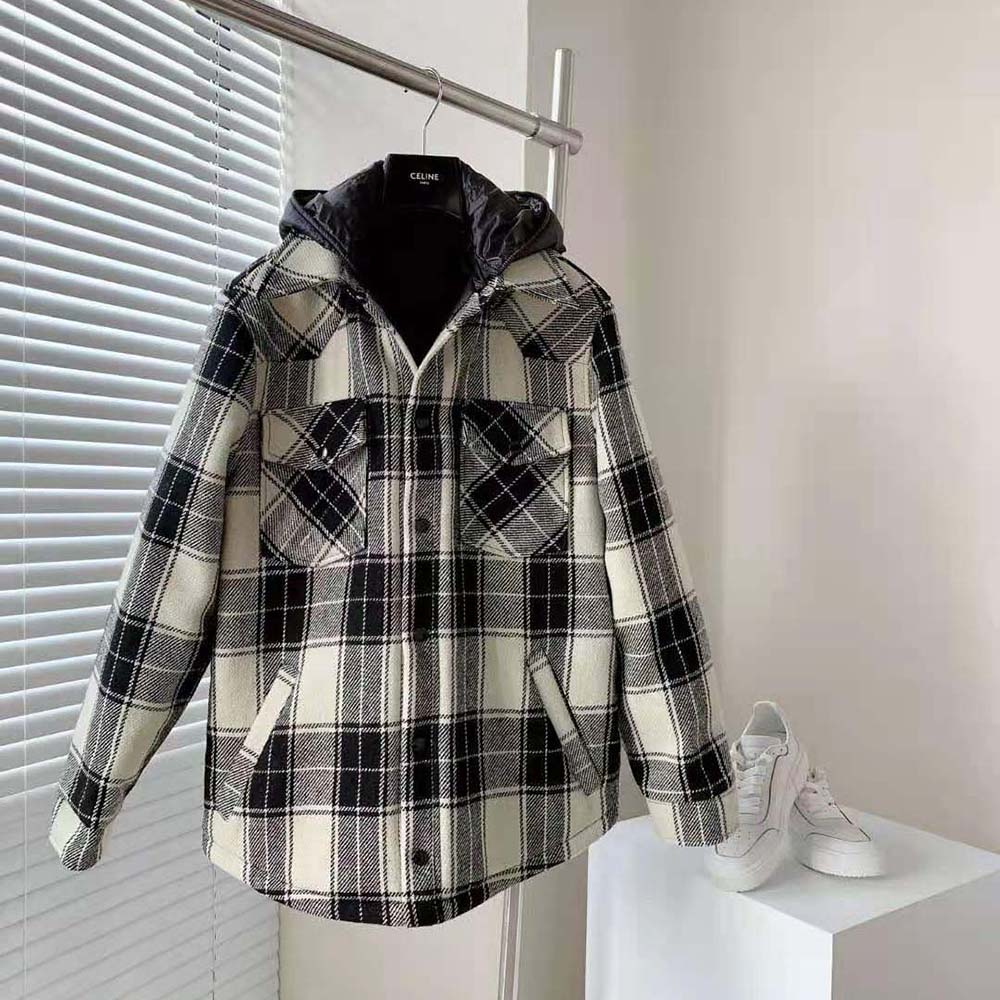 Celine Women Hooded Overshirt in Checked Wool - image 2
