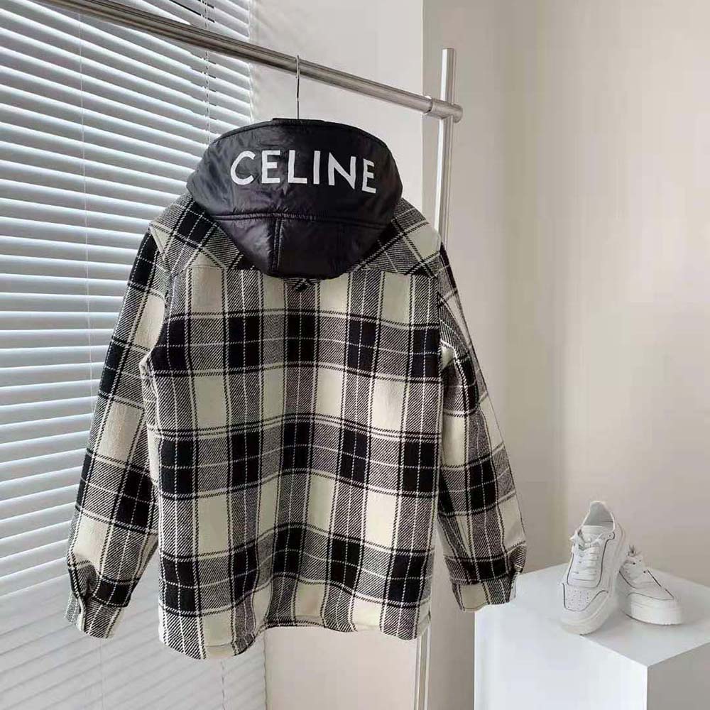 Celine Women Hooded Overshirt in Checked Wool - image 3
