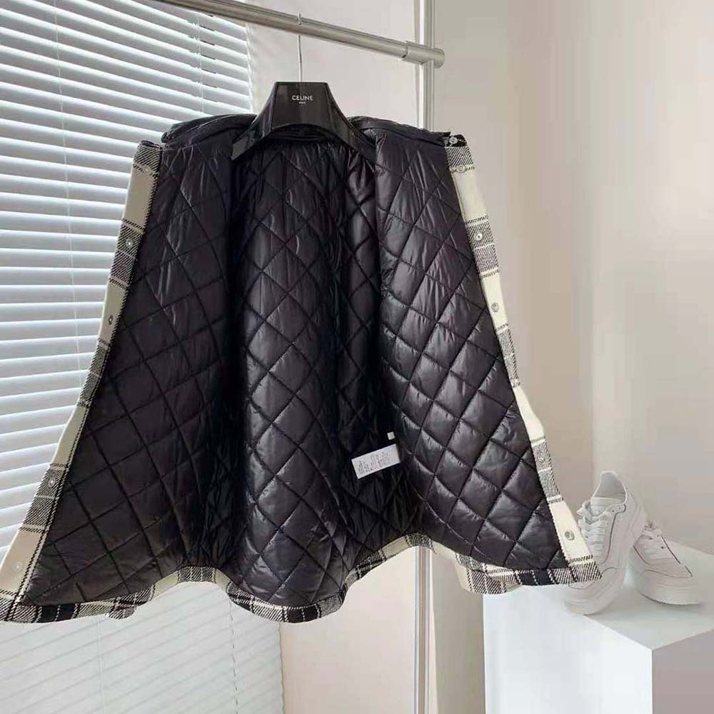 Celine Women Hooded Overshirt in Checked Wool - image 6