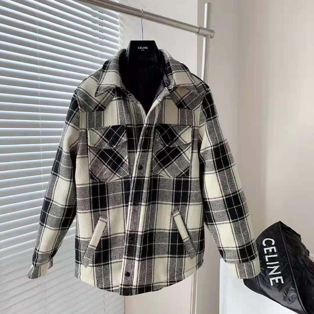 Celine Women Hooded Overshirt in Checked Wool - image 4