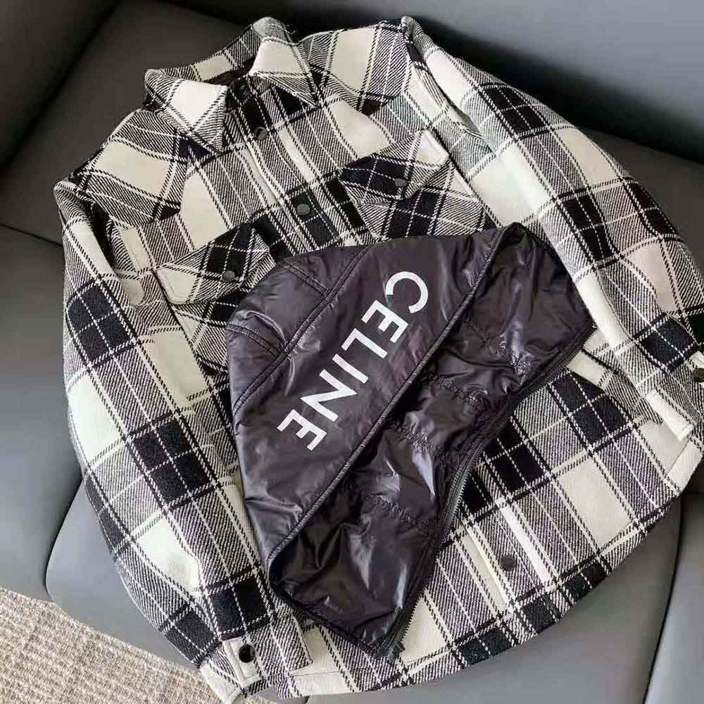 Celine Women Hooded Overshirt in Checked Wool - image 8