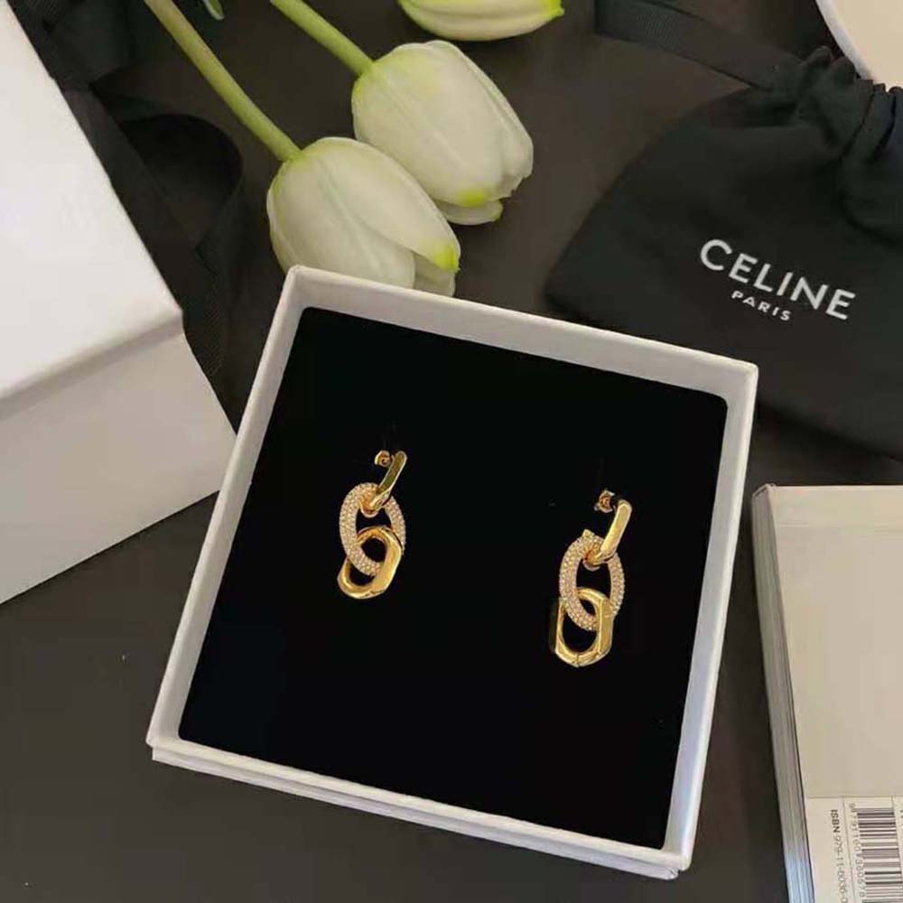 Celine Women Le Soir Chain Earrings in Brass with Gold Finish and Crystals - image 2