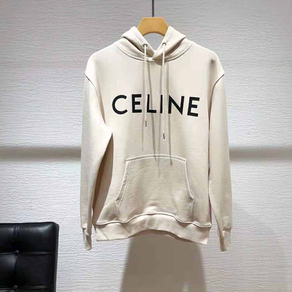 Celine Women Loose Celine Sweatshirt in Cotton Fleece-Beige - image 2