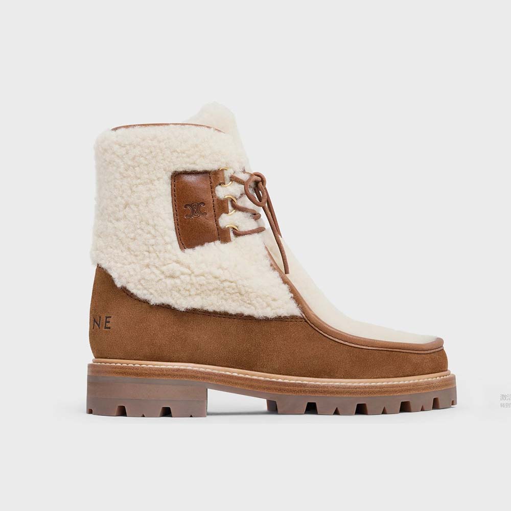 Celine Women Margaret Lace-up Fur Boot in Suede Calfskin and Shearling - image 1