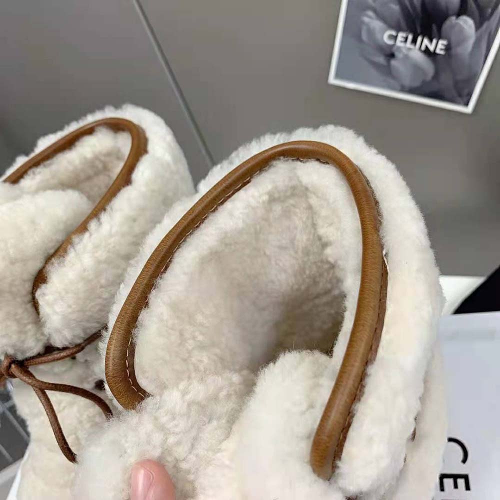 Celine Women Margaret Lace-up Fur Boot in Suede Calfskin and Shearling - image 8