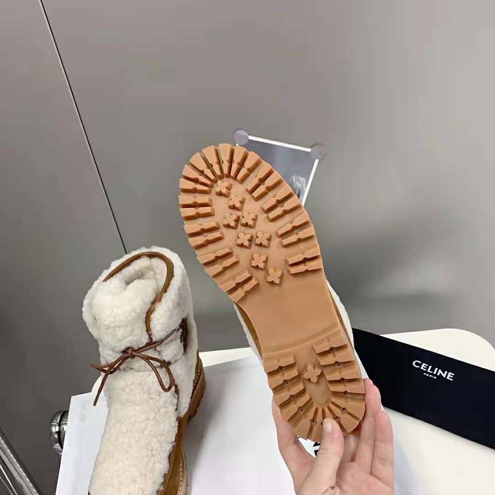Celine Women Margaret Lace-up Fur Boot in Suede Calfskin and Shearling - image 7