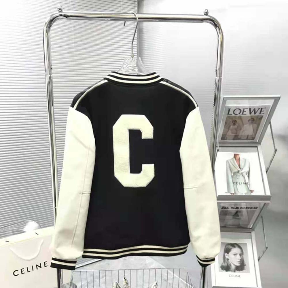 Celine Women Oversized Wool Varsity Jacket-Black - image 3