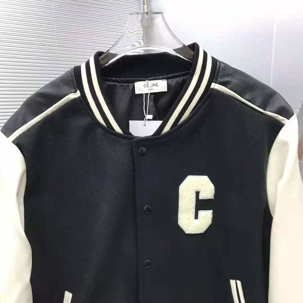 Celine Women Oversized Wool Varsity Jacket-Black - image 4