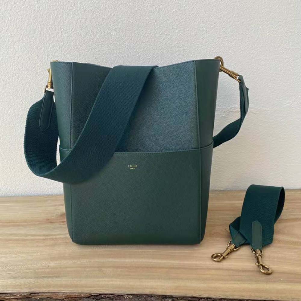 Celine Women Sangle Bucket Bag in Soft Grained Calfskin-Green - image 2