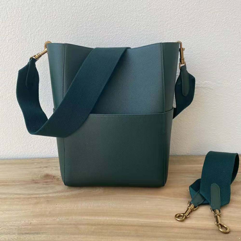 Celine Women Sangle Bucket Bag in Soft Grained Calfskin-Green - image 3