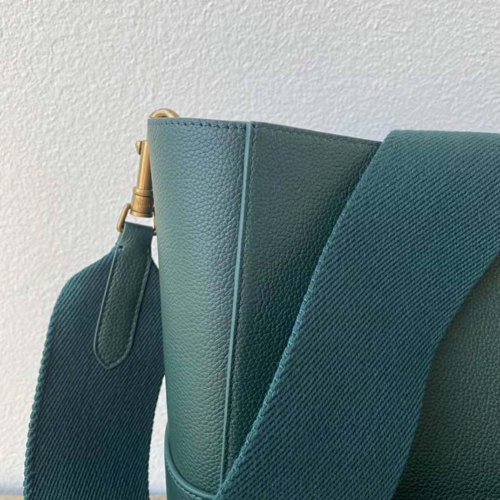 Celine Women Sangle Bucket Bag in Soft Grained Calfskin-Green - image 9