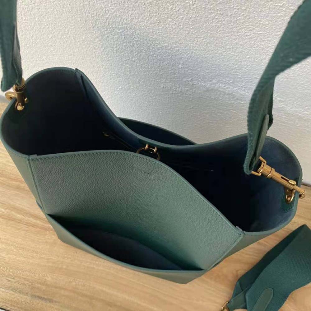 Celine Women Sangle Bucket Bag in Soft Grained Calfskin-Green - image 6