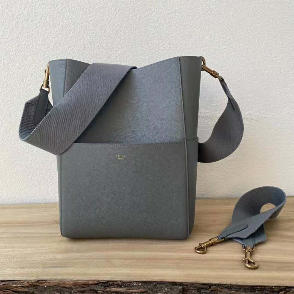 Celine Women Sangle Bucket Bag in Soft Grained Calfskin-Silver - image 2