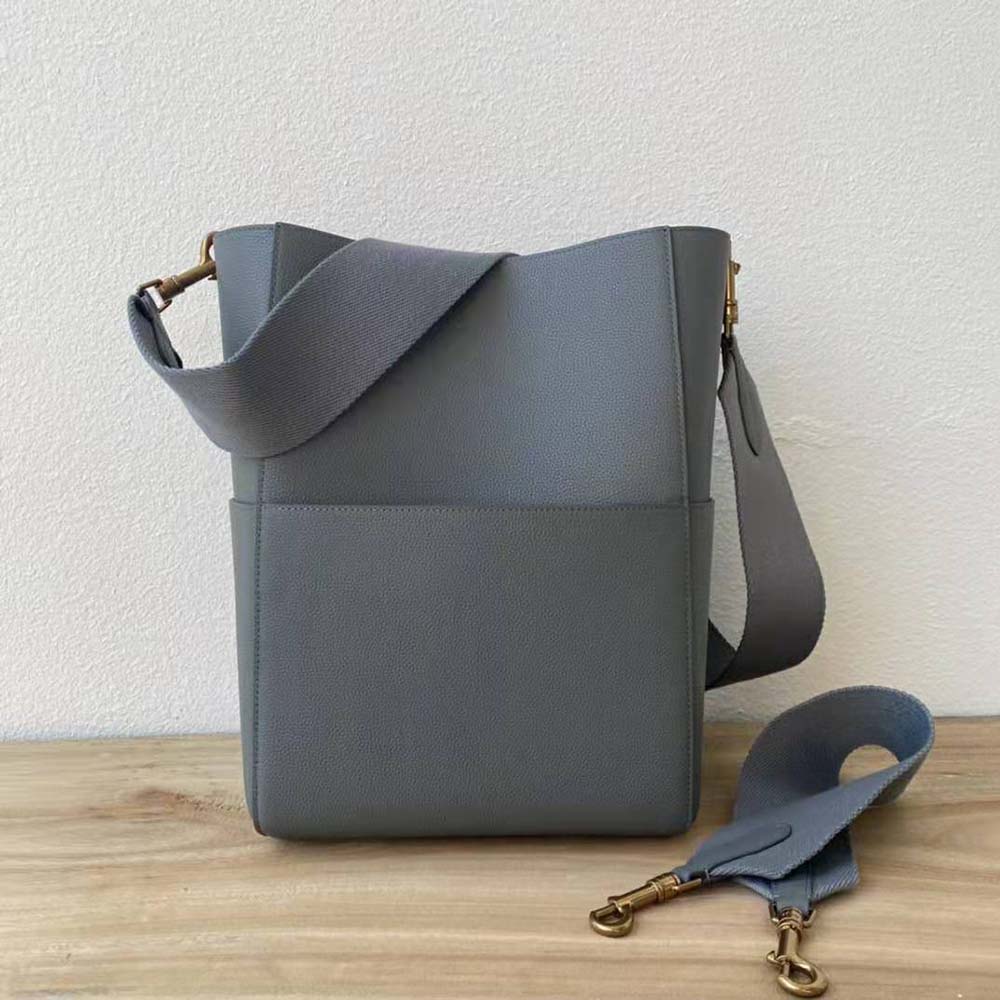 Celine Women Sangle Bucket Bag in Soft Grained Calfskin-Silver - image 3