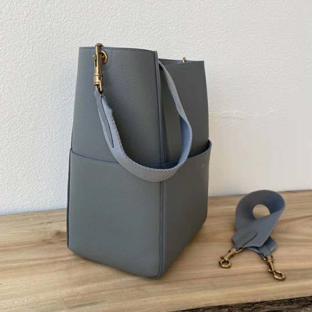 Celine Women Sangle Bucket Bag in Soft Grained Calfskin-Silver - image 4