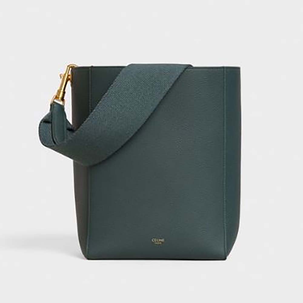 Celine Women Sangle Small Bucket Bag in Soft Grained Calfskin-Green