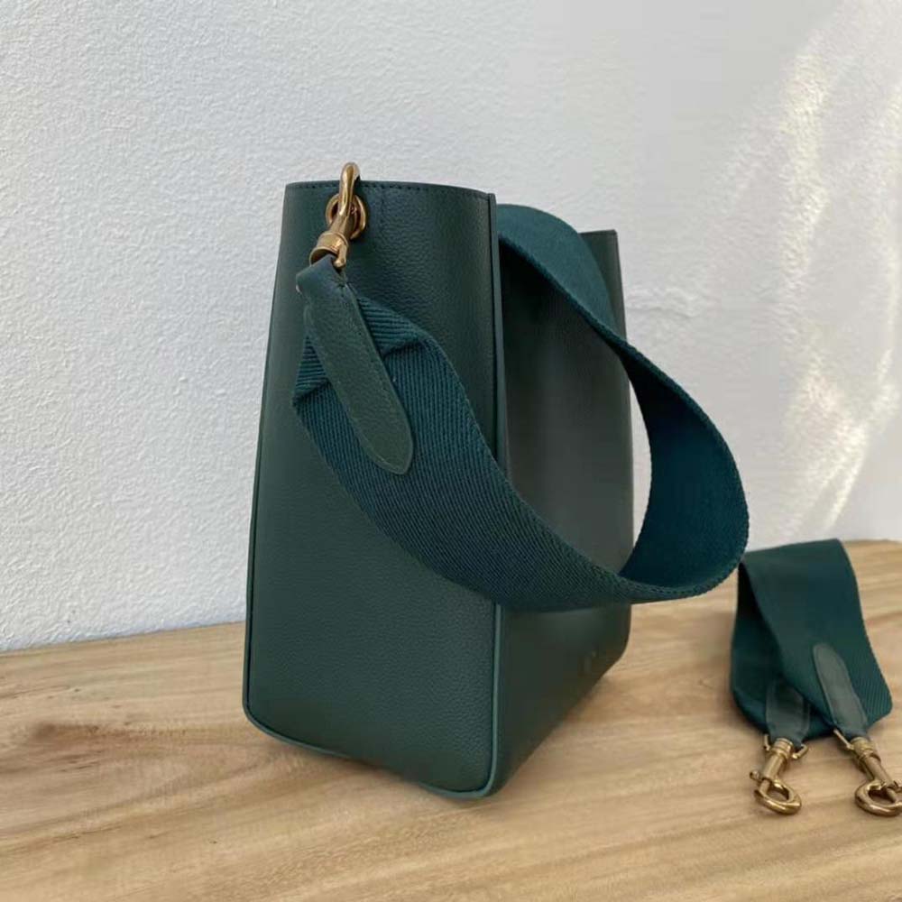 Celine Women Sangle Small Bucket Bag in Soft Grained Calfskin-Green - image 4