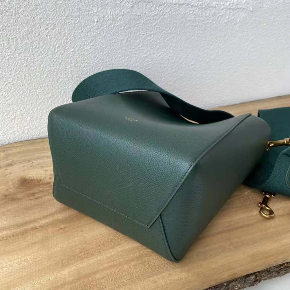 Celine Women Sangle Small Bucket Bag in Soft Grained Calfskin-Green - image 5