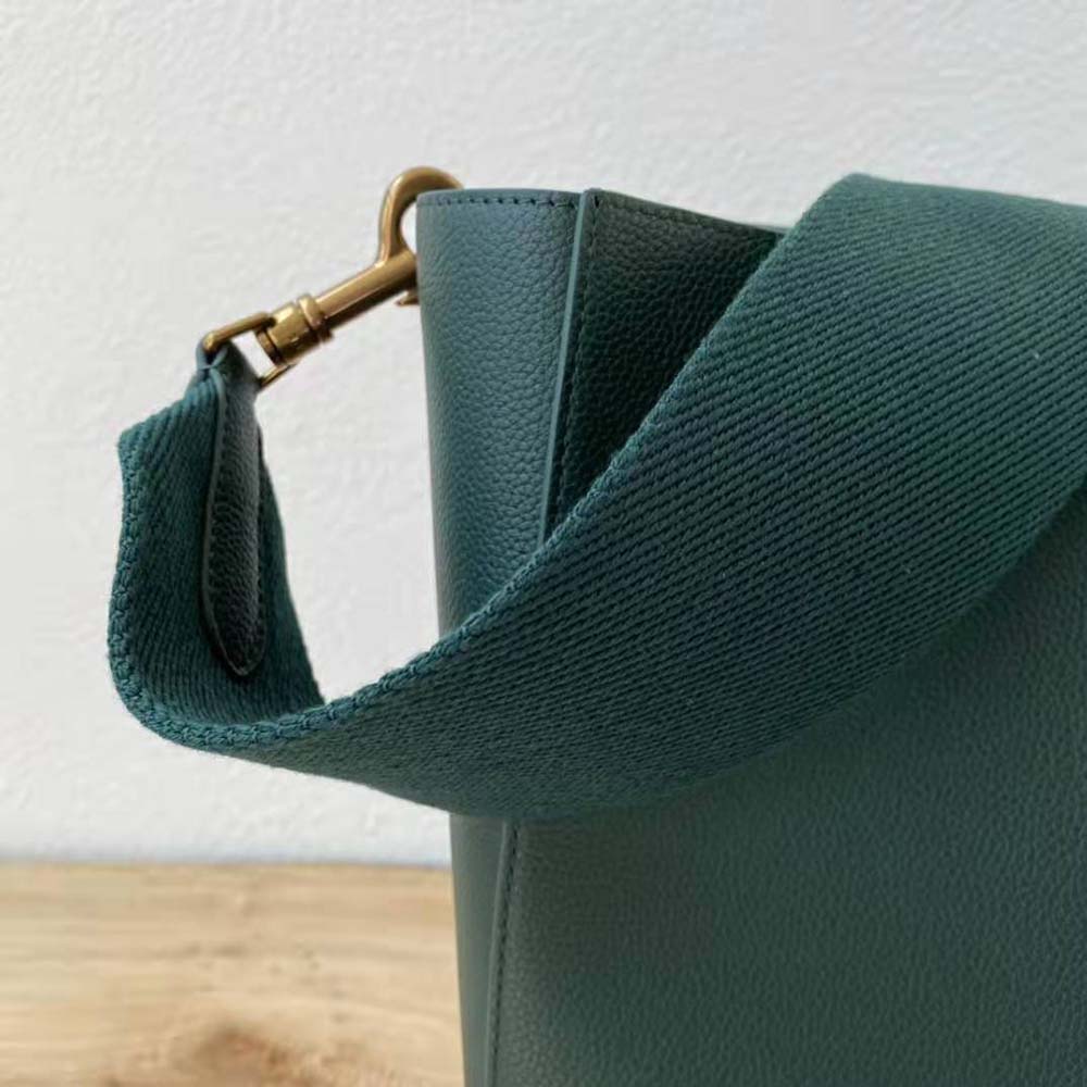Celine Women Sangle Small Bucket Bag in Soft Grained Calfskin-Green - image 8